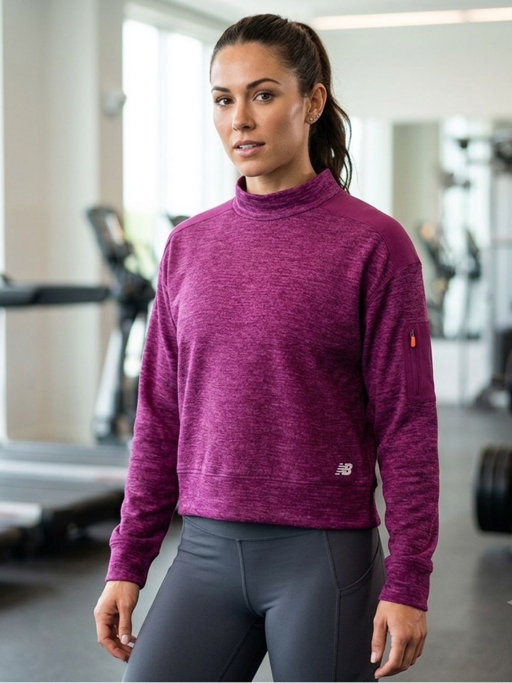 New Balance Magenta/Purple Running Pullover Knit Mock Neck Sweatshirt, Size XL
